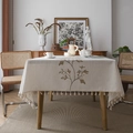 Elegant floral embroidery tablecloth with handmade tassels for rectangular dining tables - 100-140 / Brown Vine Embroidery With Fringe