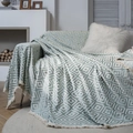 Manta de sofá jacquard de diamantes verde y crema con bordes de borlas decorativas - 180x340cm / Verde