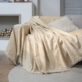 Manta gruesa de jacquard con rombos en beige y crema con borlas decorativas - 180x340cm / Amarillo