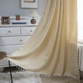 Yellow blackout curtain with geometric diamond jacquard and white cotton tassels on edges - 132x220cm
