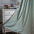 Green and white geometric jacquard curtain with elegant white fringe tassels for home decor - 132x220cm / Green (Grommet)