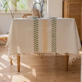 Linen rectangle tablecloth with floral embroidery and tassel fringe for dining decor - 140-260 / Autumn Leaf Embroidery With Tassels