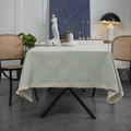 Salbeigrüne Jacquard-Tischdecke mit beigen Quasten für die Esstisch-Dekoration - 140*220cm / Grün