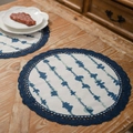 Sottopiatto rotondo con motivo boho blu e bordo in pizzo all'uncinetto su legno - Rotondo 30cm / Motivo Ecg Blu (Pizzo Navy)