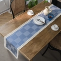 Moderner nordischer Jacquard-Tischläufer mit blauem Karomuster und weißen Quasten-Details - Marineblau / 33X140cm