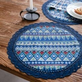 Sottopiatto rotondo resistente al calore con stampe blu e bordo in pizzo - Rotondo 30cm / Triangolo Blu (Pizzo Navy)