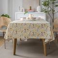 Vintage-Blumendecke mit gelben und blauen Blumen auf hellbeigem rechteckigem Leinen - 140-240 / Blumenmuster (Ohne Spitze)