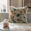 Federa per cuscino jacquard floreale vintage con eleganti frange sul divano - Jacquard Fiore Giallo Beige (Con Frange) / 60x60cm (Con Interno)