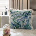 Blue and green abstract jacquard throw pillow with white tassels on a grey sofa - 30x50cm / No Insert / Green Inky