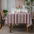 Vintage Tischdecke aus Baumwollleinen mit rot-blau gestreiftem Ethno-Muster - Sondergröße / Rot Blau Rautenstreifen (Ohne Spitze)