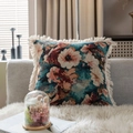 Retro-Jacquard-Kissen mit Blumenmuster und eleganten Fransen auf dem Sofa - Kapok Jacquard (Mit Kern) / Square Style