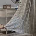 Bohemian geometric jacquard curtains with white tassels in a vintage room setting - Jacquard Color-blocked Geometric Meter Broom Handle / 150x220cm