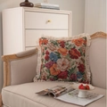 Square floral tapestry cushion with vintage patterns and elegant off-white tassels - 30x50cm / No Insert / Jacquard Beige Iris