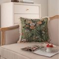 Floral jacquard throw pillow with cream tassels on a beige sofa in pastoral style - 30x50cm / No Insert / Jacquard Green Dandelion
