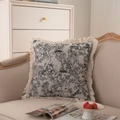 French retro square cushion featuring black Toile de Jouy rabbit pattern and beige fringes - 30x50cm / No Insert / Black Rabbit
