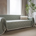 Sage green checkered throw blanket with tassels for sofas and home decor - 180*380 / Green
