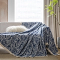 Manta de sofá jacquard mariposa azul con punto vintage y elegantes flecos - Jacquard Mariposa Azul Con Borlas Blancas / 140*180cm
