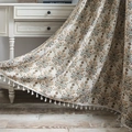 Floral jacquard curtain with elegant white tassel fringe in a retro country style - Jacquard Plum Blossom Beige Broom Handle / 150x220cm