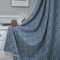 Navy blue and white diamond geometric pattern curtain with fringe for rustic home decor - 132x160cm / Navy Blue (Rod Pocket)