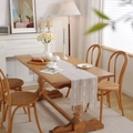 Nordic woven table runner in light linen color with geometric embroidery and tassels - 33X140cm / Coffee (Large Hollow)