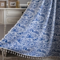 Blue butterfly jacquard curtain with elegant white fringe trim for home window decor - 150*160 / Blue Butterfly Jacquard (Rod Pocket)