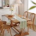 Light green Nordic woven table runner with white geometric embroidery and tassels - 33X140cm / Green (Large Hollow)