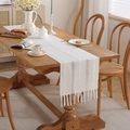 White woven table runner with tassel edges on wooden table for dining room decor - 33X140cm / White (Large Hollow)