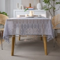 Helllila Häkel-Spitzentischdecke in quadratischer Form mit Vintage-Quasten und Blumen - Graues Quadrat Kettgewirkt Mit Quasten / 150x150cm