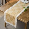 Böhmischer Tischläufer mit geometrischem Webmuster in Gelb und Weiß mit Quasten - Gelb / 33X140cm