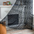 Elegant black lace curtain with floral crochet patterns and tassel trim for home decor - Rod Pocket / 150x240 / Black Dot Crochet (Black Tassels)