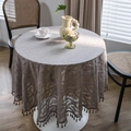 Vintage round crochet lace tablecloth with fringe in grey-purple for home decor - 150cm Round / Light Gray European Floral Style