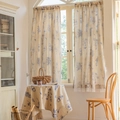 Country style daisy print curtain set with blue floral pattern on creamy linen fabric - Blue Bee (Rod Pocket) / 140*160cm
