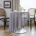 Rustic grey crochet tablecloth with square lace pattern and delicate tassel edge trim - 150cm Round / Gray Square Warp Knitted Style