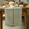 Nordic mint green and white striped table runner with dark cross embroidery patterns - A Line Of Green Rolled Edges / Table Runner 33-183