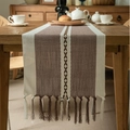 Brown and beige jacquard table runner with geometric embroidery and fringe tassels - A Deep Purple Handmade Tassel / Table Runner 33-183