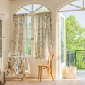 Dandelion print semi-blackout curtains with matching round tablecloth in cream and green - Green Pine Cones + Small Floral Lace Trim On The Stem / 140*160cm