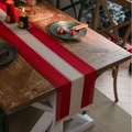 Classic red and beige striped cotton linen table runner with fringes for holiday decor - Red On Both Sides / 30*50