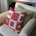 Christmas cushion cover set with red plaid patterns and green botanical leaf designs - Button Design