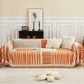 Noordse geometrische jacquard bankhoes deken met oranje accenten en kwastjesrand - 130-180 / Vier Seizoenen Trein Oranje