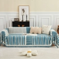 Moderne geometrische blauw en beige katoenen bankovertrek met decoratieve kwastjes - 130-180 / Vier Seizoenen Trein Blauw