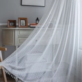 White jacquard hollow lace curtain with retro floral patterns and hanging tassels - Coin Crochet Hook 1 White + White Broom Hole Punch / 150*260