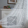 Tenda in pizzo bianco con motivi floreali e bordi a frange per decoro domestico - Stile Uncinetto a Pois (Tasca per Asta) / 150*160 / Bianco