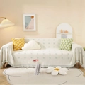Moderne minimalistische bankhoes met crème en lichtgroene ruiten en fijne franjes - 130-180 / Groene kleine vierkantjes