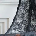 Elegant black crochet lace curtain with intricate floral patterns and sheer mesh texture - Black Polka Dot Crochet Lace - Rod Pocket Style / 150*160cm
