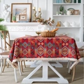 Dark red rectangular tablecloth with bohemian geometric patterns and white tassels - Red Badge with Tassels / 90*90cm