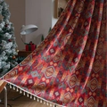 Festive bohemian red geometric curtains with tassels and elegant holiday home decor - Red Badge Beige Broom Handle / 150x220cm