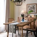 Runner da tavolo jacquard moderno bianco e nero con motivi floreali e nappe - 35*140cm / Stile Floreale Alfabeto