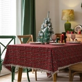 Rechthoekig kersttafelkleed met rood-groen ruitpatroon en witte pomponafwerking - 45x45 / Rood Sneeuwvlok Geruit (Kussensloop)