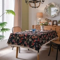 Böhmische schwarze Tischdecke mit roten Tulpenmustern und weißen Fransen - 60*60cm / Schwarze Tulpen Jacquard Mit Weißen Quasten