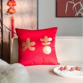 Federa per cuscino in velluto rosso con caratteri cinesi dorati e ricami - Stile Fortuna / 45x45cm